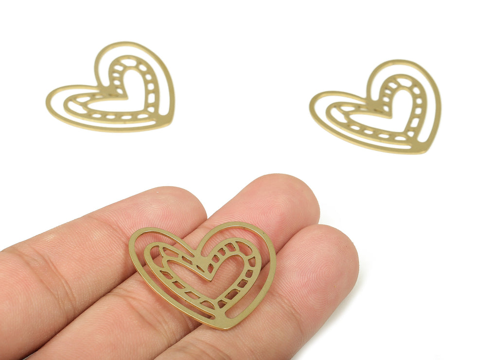Raw Brass Heart Charms - Tiny Heart Charms - Mini Heart Charms - Brass Findings – Jewelry Making Supplies - 29.93×27.86×0.69mm - PP4282 - DOMEDBAZAAR