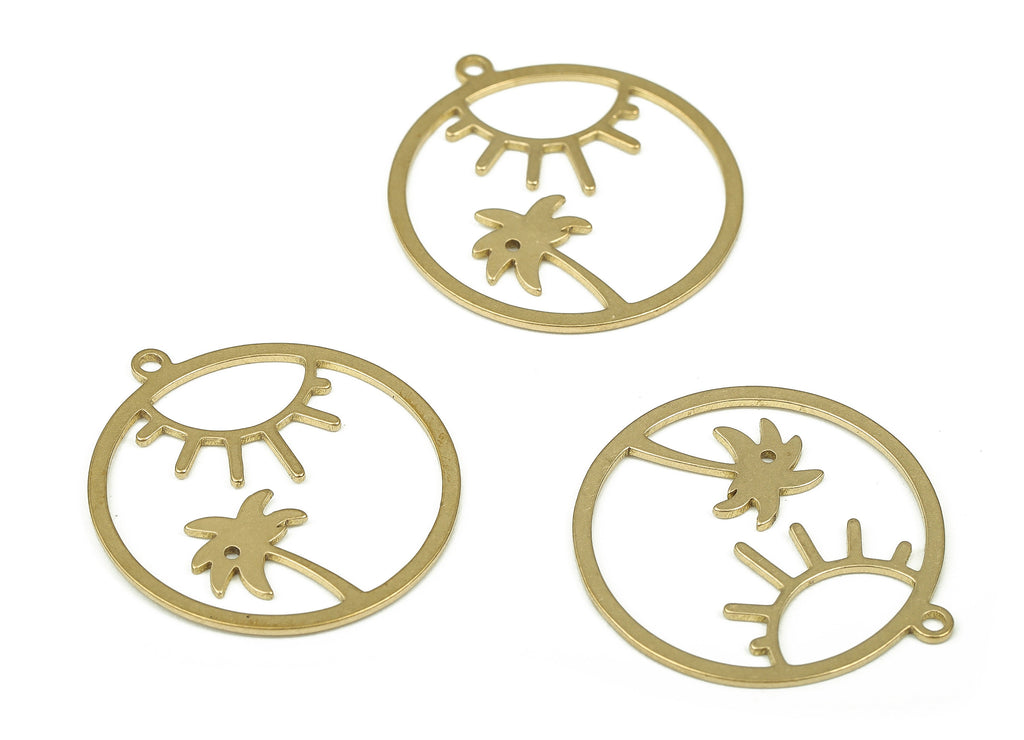 Brass Round Tree Earring Charms - Raw Brass Circle Eye Pendant - Earring Findings - Jewelry Making Supplies - 24.38x22.4x1.06mm - PP4290 - DOMEDBAZAAR