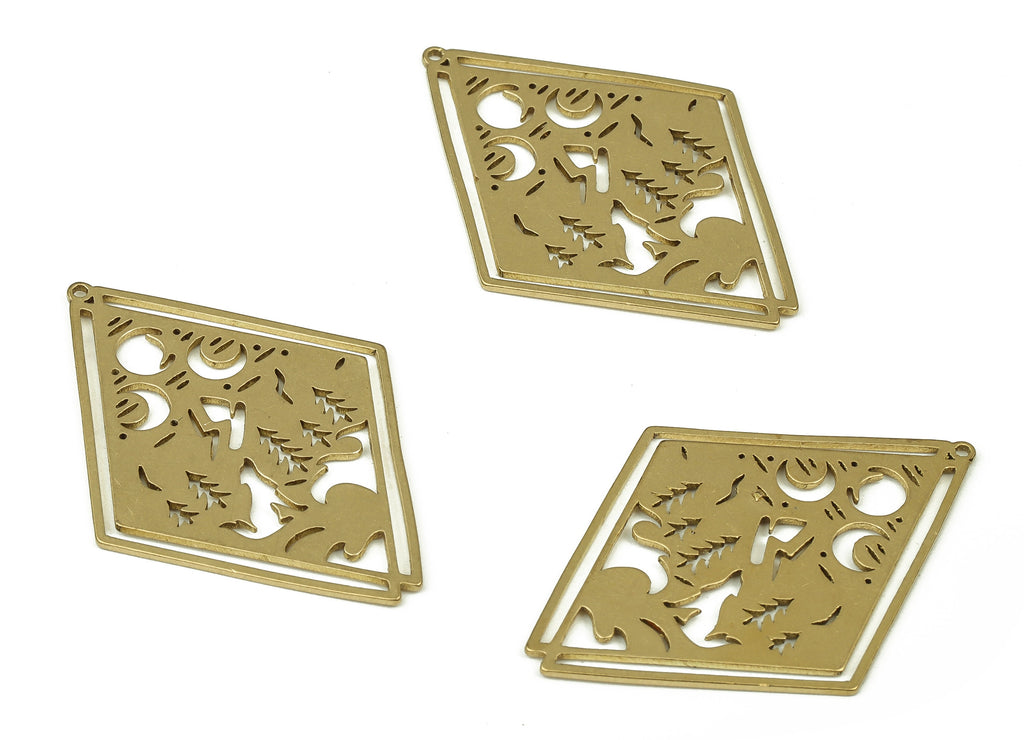 Brass Diamond Tree Earring Charm - Raw Brass Crescent Pendant Charm - Earrings Finding - Jewelry Making Supplies -35.12x25.35x0.79mm- PP4324 - DOMEDBAZAAR