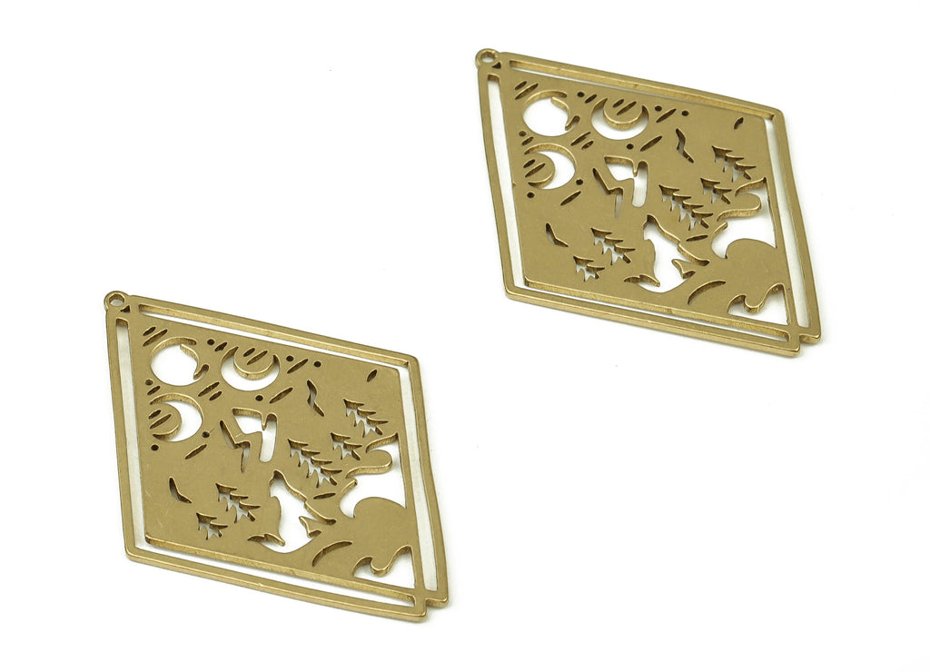 Brass Diamond Tree Earring Charm - Raw Brass Crescent Pendant Charm - Earrings Finding - Jewelry Making Supplies -35.12x25.35x0.79mm- PP4324 - DOMEDBAZAAR