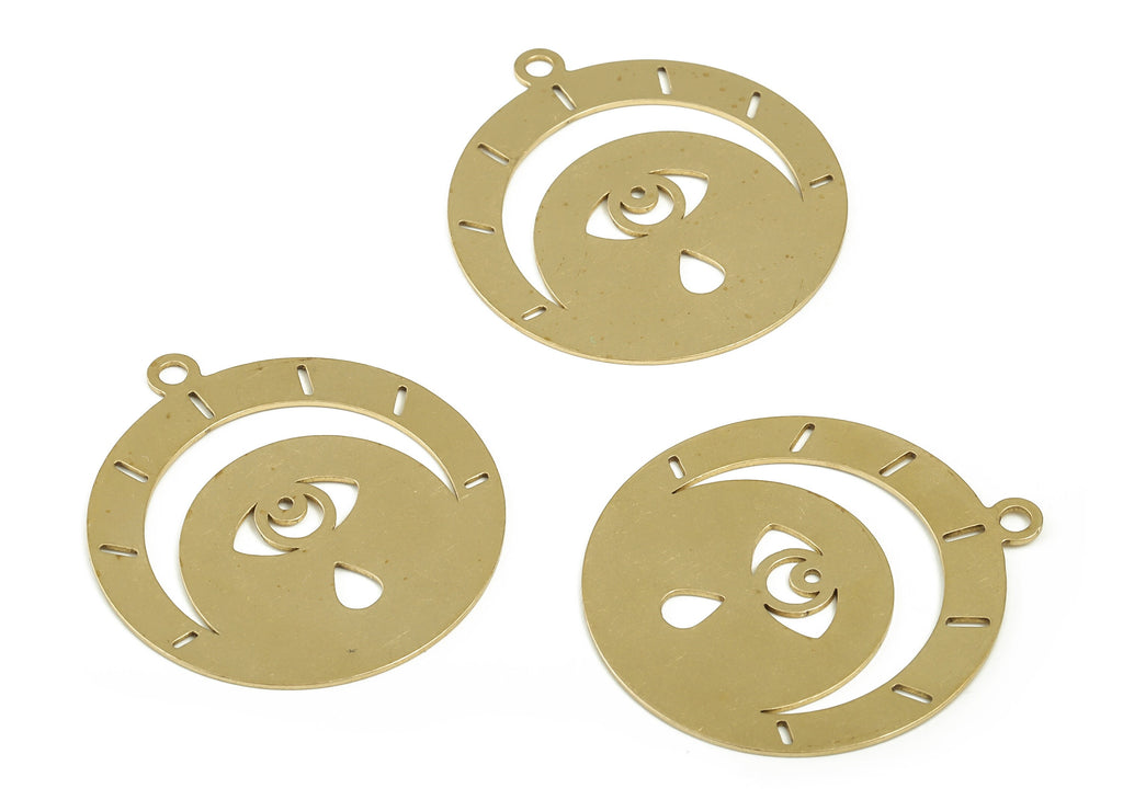 Brass Round Eye Earring Charms - Raw Brass Circle Eye Pendant - Earring Findings - Jewelry Making Supplies - 39.07x34.94x0.68mm - PP4251 - DOMEDBAZAAR