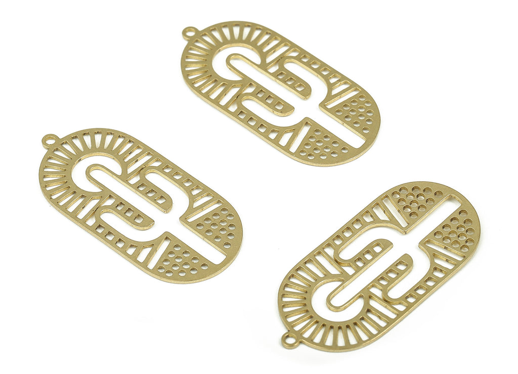 Raw Brass Oval Cactus Pendant – Brass Oval Cactus Earring Charm - Earring Findings - Jewelry Making Supplies - 35.28x16.61x0.78mm - PP4302 - DOMEDBAZAAR