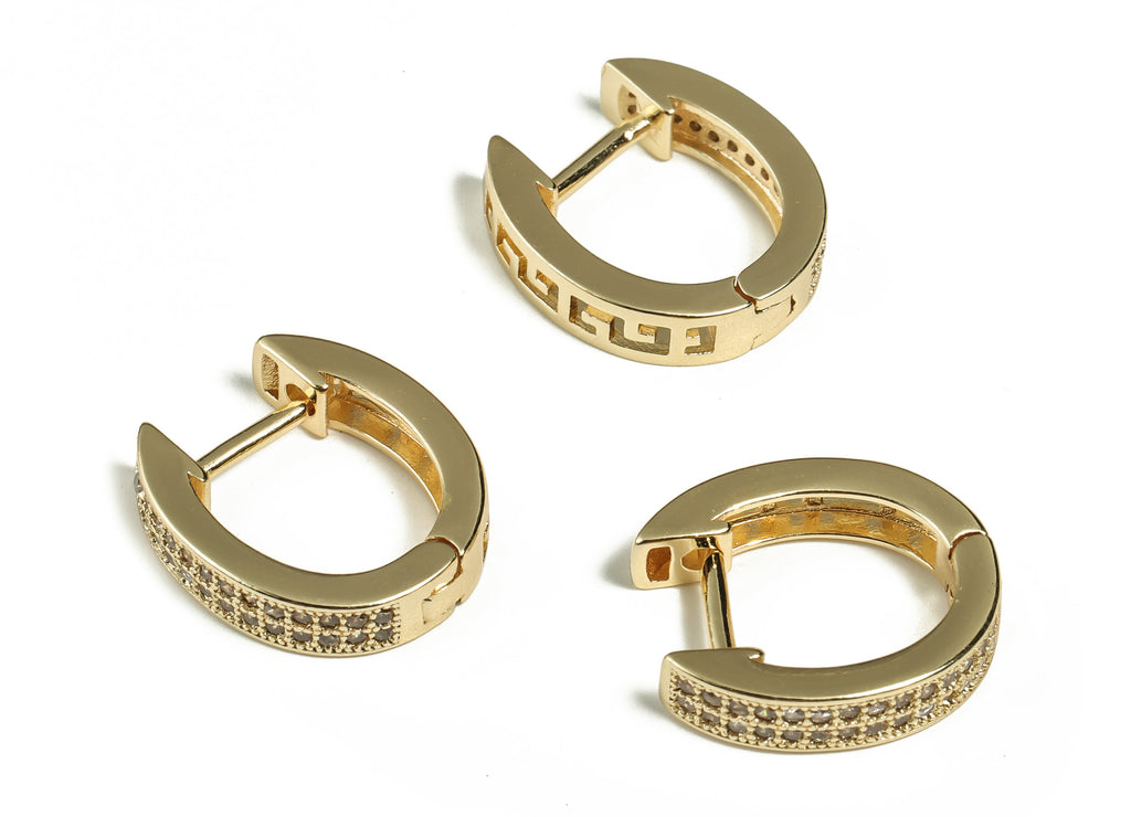 Zircon Round Huggie Hoop Earring – Brass Circle Huggie Stud Earrings – 18K Real Gold Plated Brass - 16.49×14.75×2.25mm - RGP3219 - DOMEDBAZAAR