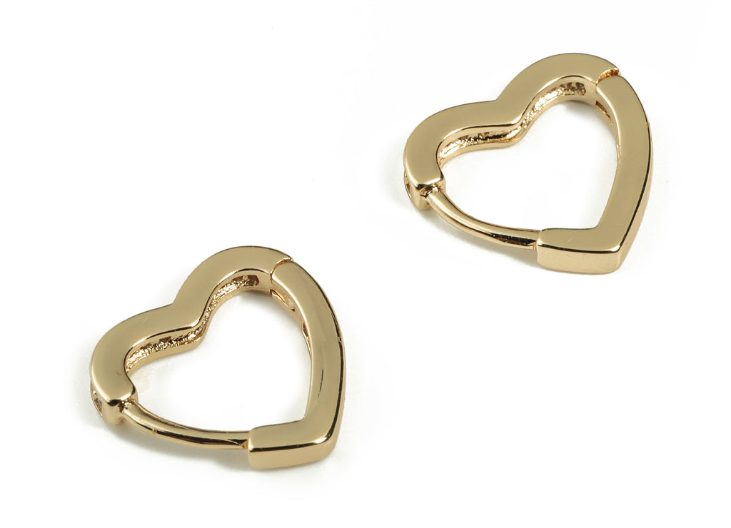 Heart Huggie Earring – Dainty Heart Hoops - 18k Gold Plated Heart Earrings - Gold Plated Huggie Hoop Earrings - 12.17×11.59×1.7mm - RGP3292 - DOMEDBAZAAR