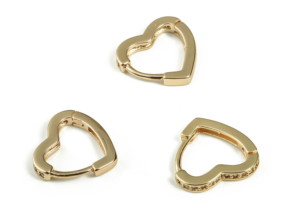 Heart Huggie Earring – Dainty Heart Hoops - 18k Gold Plated Heart Earrings - Gold Plated Huggie Hoop Earrings - 12.17×11.59×1.7mm - RGP3292 - DOMEDBAZAAR