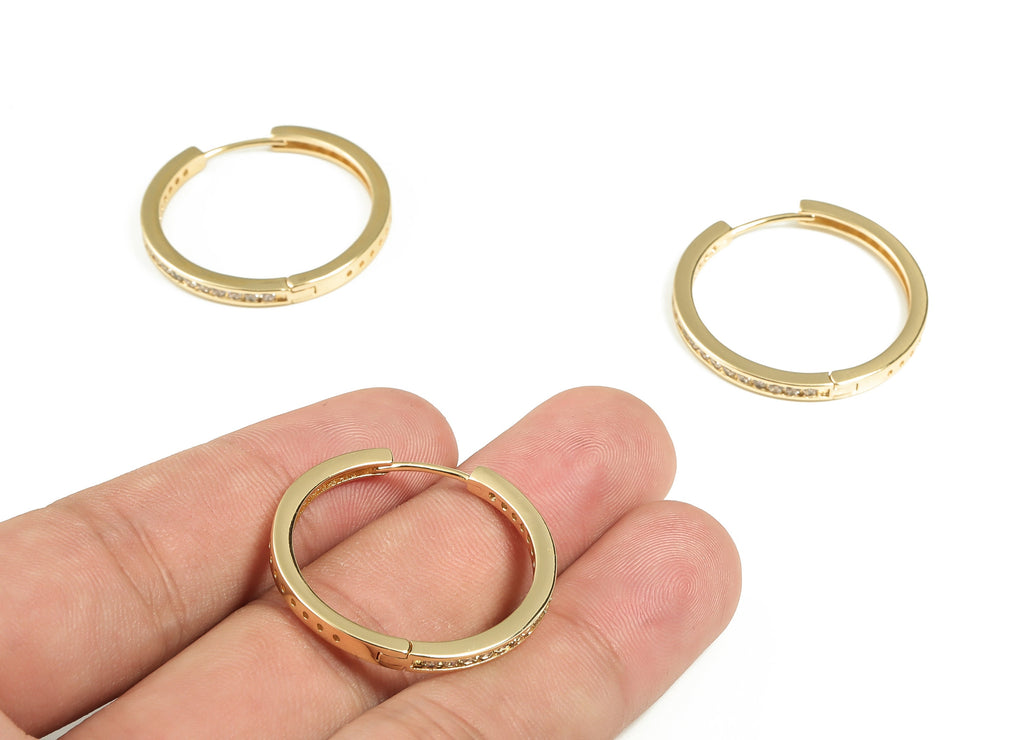 Brass Round Hoop Earrings - Zircon Hoop Earring - Brass Huggie Hoops - 18k Gold Plated Brass - Jewelry Supplies -30.13x28.4x2.3mm- RGP3263 - DOMEDBAZAAR