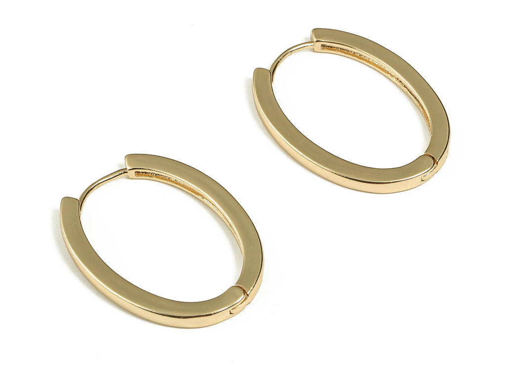 Brass Gold Hoop Earrings - Brass Oval Gold Hoops - Minimal Gold Stud Hoop Earrings - 18k Real Gold Plated Brass -29.04x22.29x2.48mm- RGP3274 - DOMEDBAZAAR