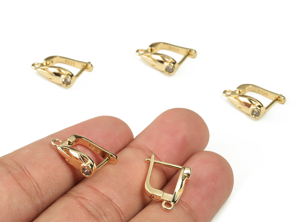 Brass Zircon 925 Silver Earring Stud - Brass Zircon Gold Earring Leverback - 18K Real Gold Plated Brass - 16.01× 13.77×3.11mm - RGP3188 - DOMEDBAZAAR