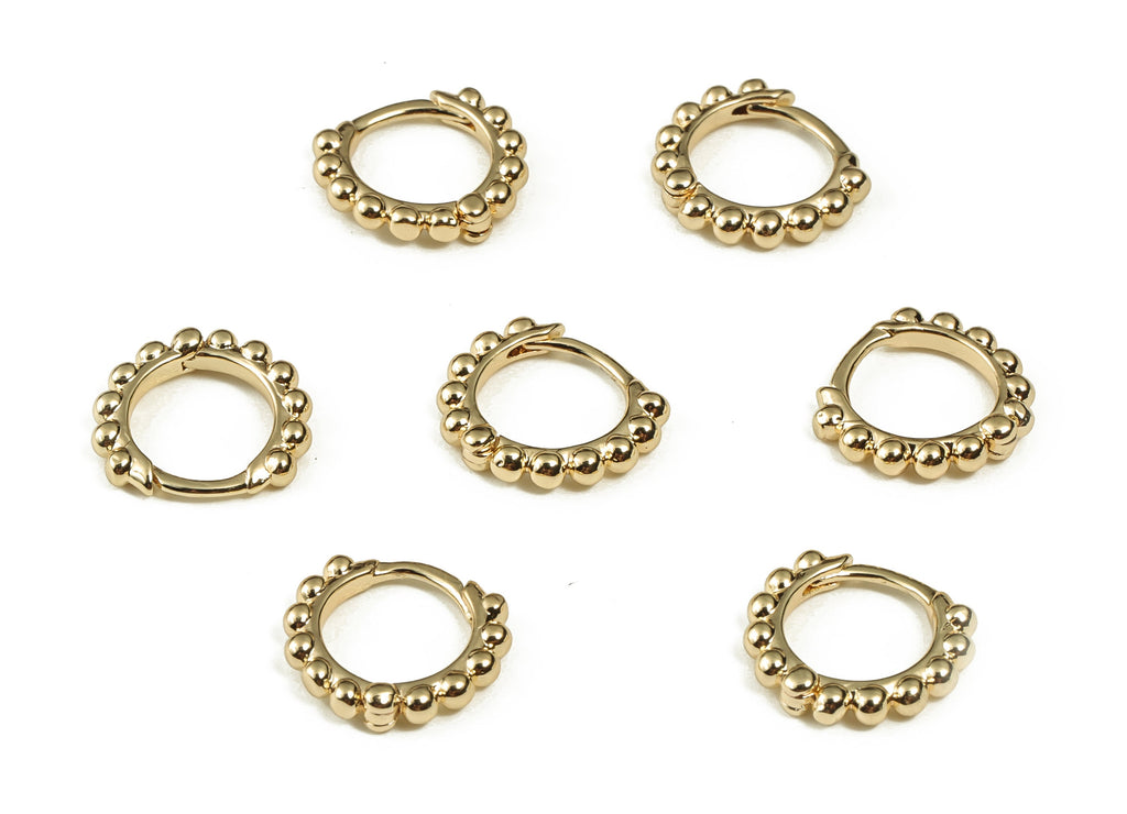 Dainty Beaded Round Huggie Hoop Earrings – Brass Hoop Small Earrings – 18k Gold Plated Round Earrings - 11.66× 11.12× 2.01mm - RGP3297 - DOMEDBAZAAR