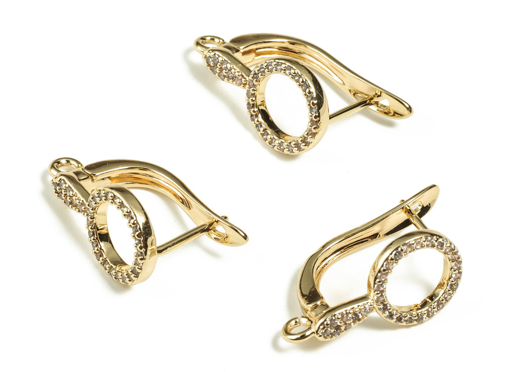 Brass Stud Earrings – Dainty Circle Zircon Stud Earrings – Earring with Open Ring - 18K Real Gold Plated Brass 19.72x10.7x1.72mm- RGP3199 - DOMEDBAZAAR