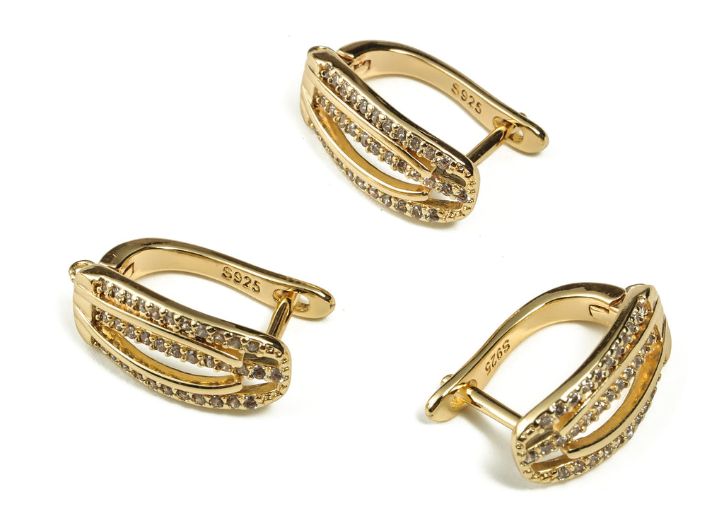 Brass Hoop Earring With Open Ring – Huggie Earring Stud With Zircons – 18K Real Gold Plated Brass - 17.33x11.53x2.04mm - RGP3265 - DOMEDBAZAAR
