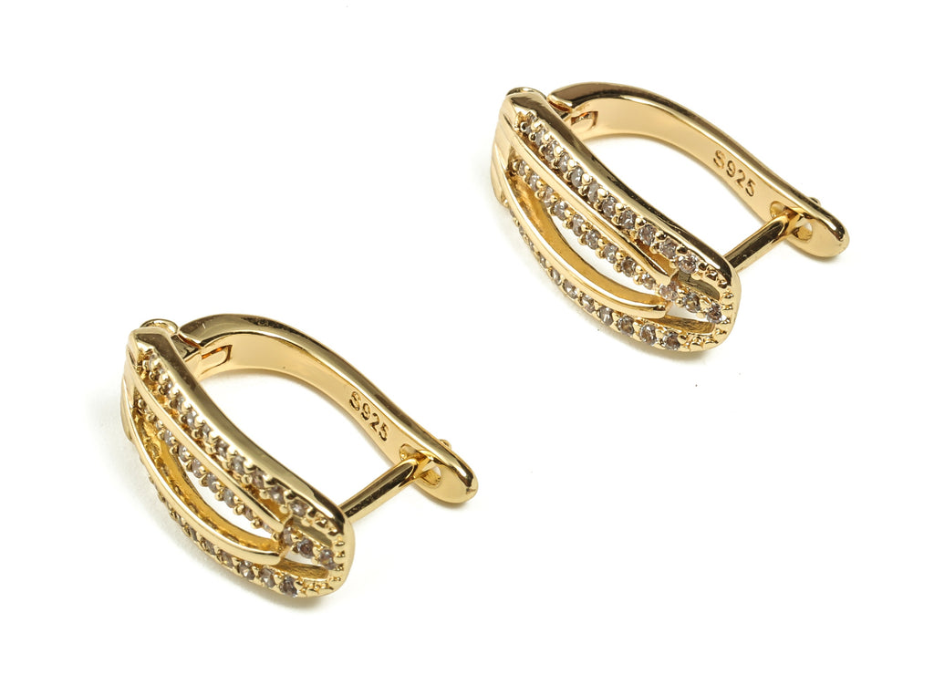 Brass Hoop Earring With Open Ring – Huggie Earring Stud With Zircons – 18K Real Gold Plated Brass - 17.33x11.53x2.04mm - RGP3265 - DOMEDBAZAAR