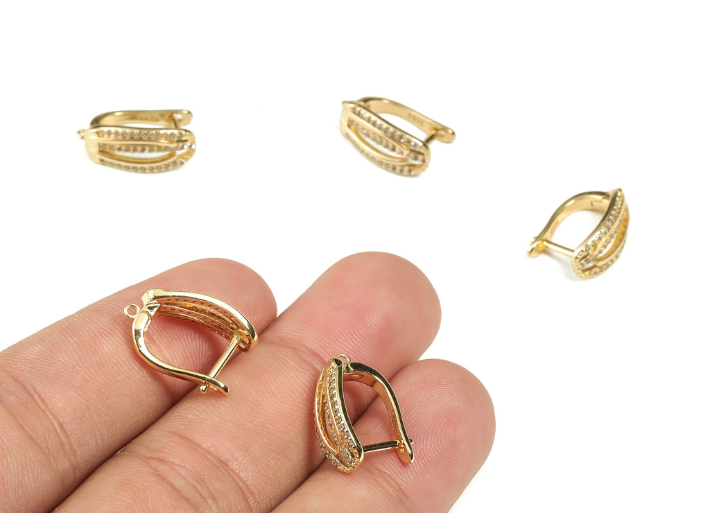 Brass Hoop Earring With Open Ring – Huggie Earring Stud With Zircons – 18K Real Gold Plated Brass - 17.33x11.53x2.04mm - RGP3265 - DOMEDBAZAAR