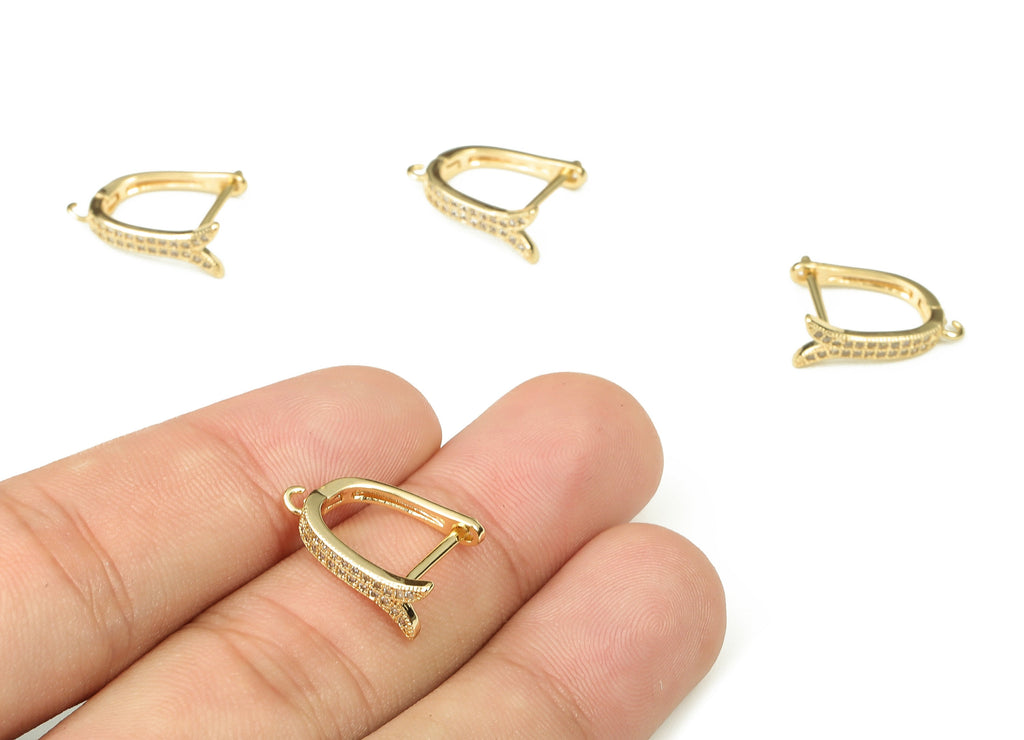 Brass Zircon Leverback Charm – Gold Plated Brass Earring Hoop - 18K Real Gold Plated Brass – Earring Findings - 17.77×13.91×1.56mm - RGP3266 - DOMEDBAZAAR
