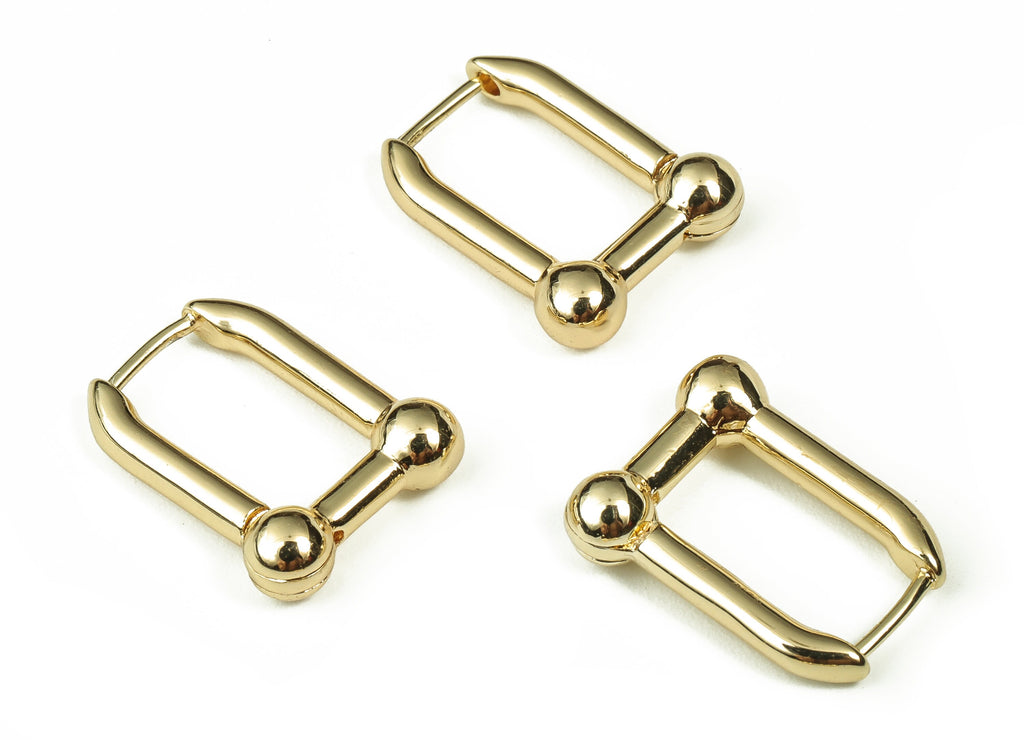 Brass U Shape Geometric Earrings - Chunky Gold Hoops - Brass Stud Earrings - 18k Real Gold Plated Brass Stud -17.75x13.67x2.52mm-RGP3361 - DOMEDBAZAAR