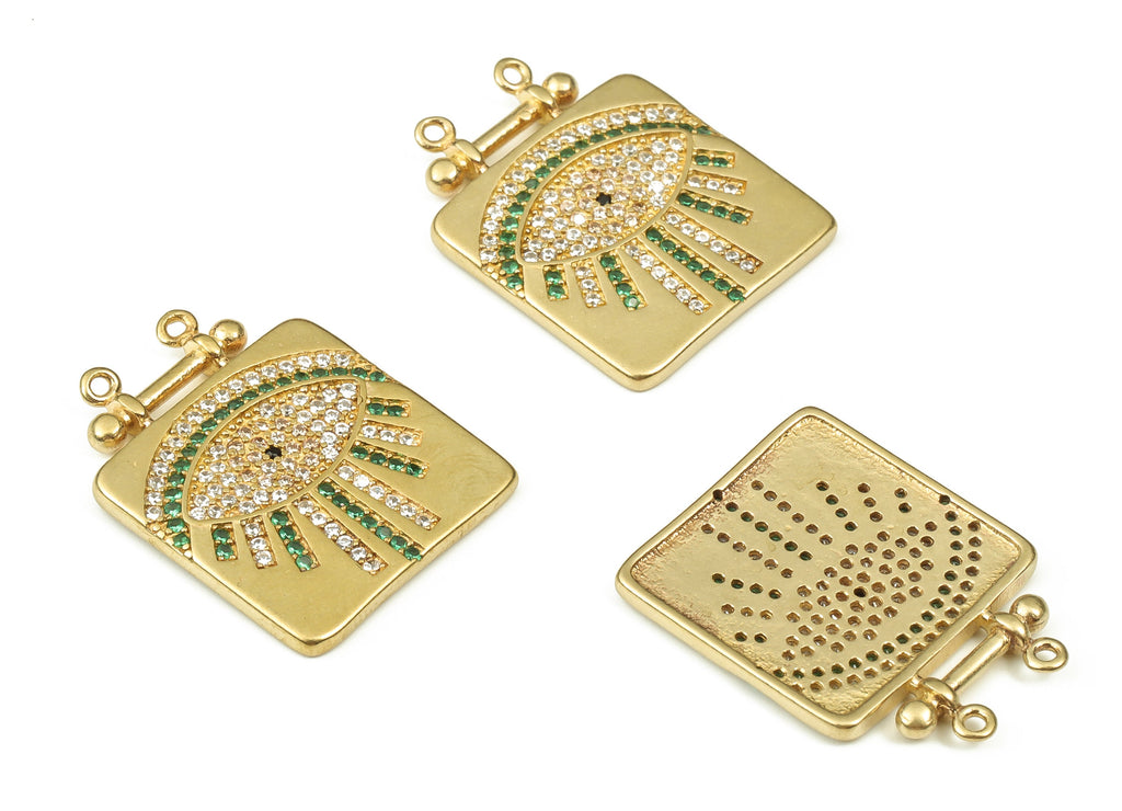 Brass Square Earring Connector Zircon – Raw Brass Eye Charms – Square Earring Connector – Jewelry Making Supplies –23.76x18.6x1.8mm - PP4547 - DOMEDBAZAAR