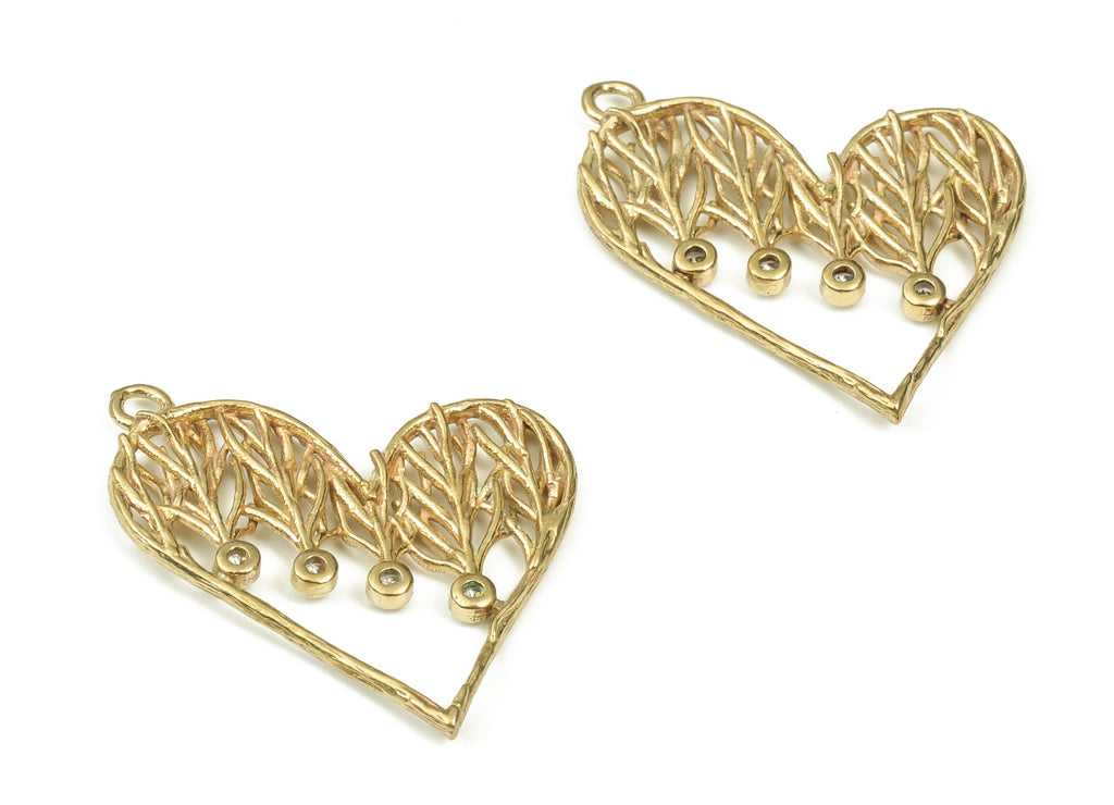Brass Heart Earring Charms With Zircons - Raw Brass Branches Pendant - Earrings Finding - Jewelry Making Supplies - 25.28x21x1.8mm - PP4485 - DOMEDBAZAAR