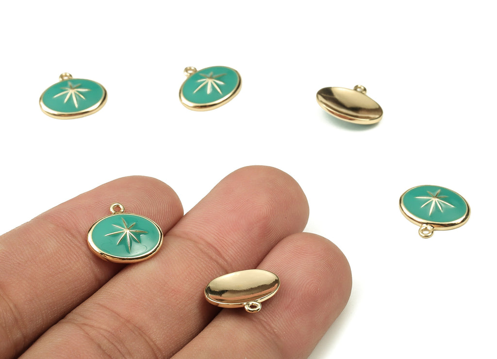 Brass Oval Earring Charms - Gold Star Pendant - 18K Real Gold Plated Brass - Jewelry Making Supplies - 13.23x12.08x1.05mm - RGP3738G - DOMEDBAZAAR