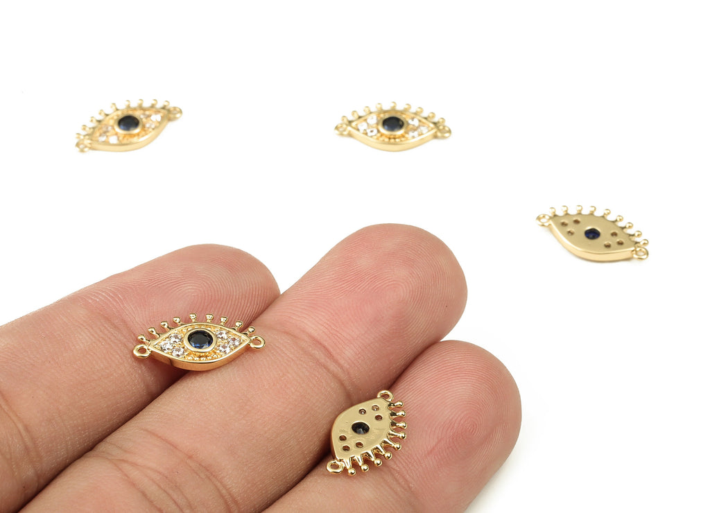 Brass Eye Earring Charms With Zircons - Gold Eye Pendant - 18K Real Gold Plated Brass - Jewelry Making Supplies -14.74x8.53x1.95mm - RGP3865 - DOMEDBAZAAR