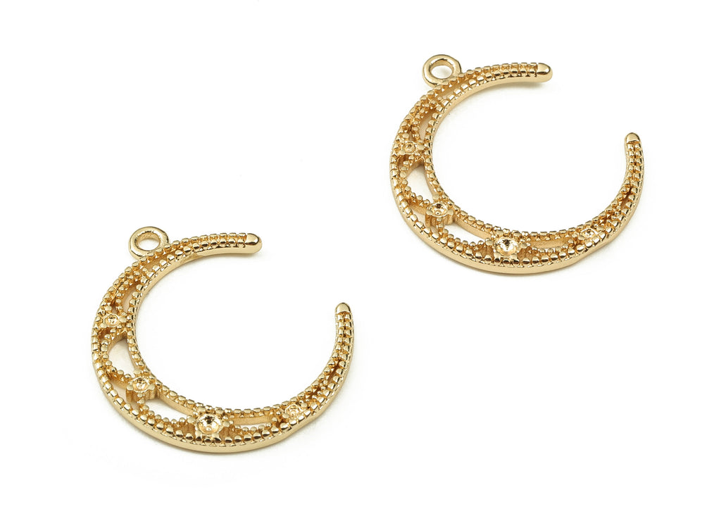 Brass Crescent Earring Charms - Gold Moon Pendant - 18K Real Gold Plated Brass - Jewelry Making Supplies - 19.14x16.13x1.2mm - RGP3817 - DOMEDBAZAAR