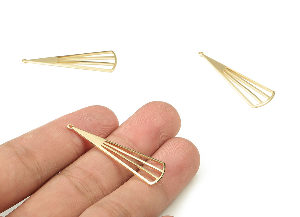 Brass Triangle Earring Charms - Gold Triangle Pendant - 18K Real Gold Plated Brass - Jewelry Making Supplies - 38.7x12.62x1.02mm - RGP3576 - DOMEDBAZAAR