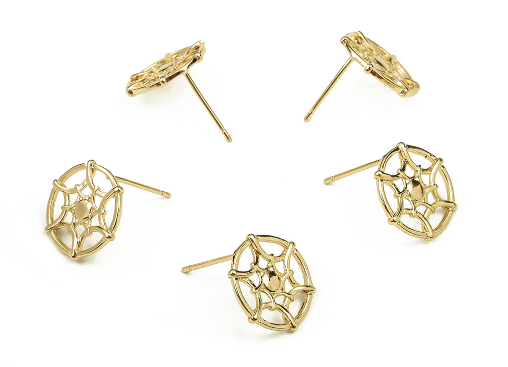 Brass Round Earring Post - Gold Symbol Earring Stud - 18K Real Gold Plated Brass - Stainless Steel Stud - 14.29x14.29x1.61mm - RGP3788 - DOMEDBAZAAR