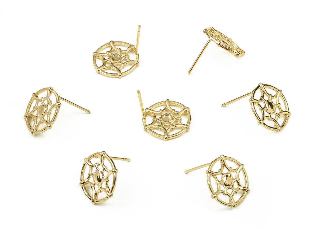 Brass Round Earring Post - Gold Symbol Earring Stud - 18K Real Gold Plated Brass - Stainless Steel Stud - 14.29x14.29x1.61mm - RGP3788 - DOMEDBAZAAR