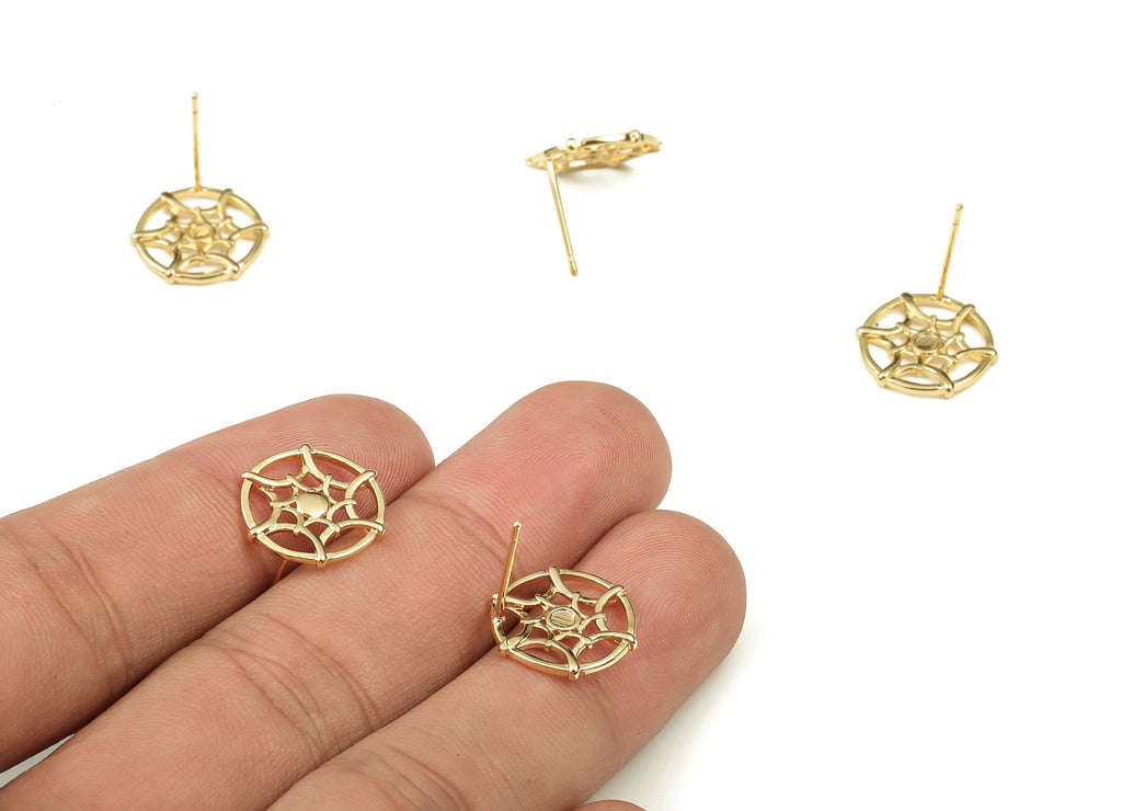 Brass Round Earring Post - Gold Symbol Earring Stud - 18K Real Gold Plated Brass - Stainless Steel Stud - 14.29x14.29x1.61mm - RGP3788 - DOMEDBAZAAR