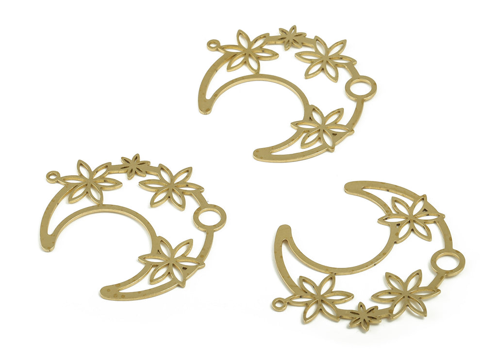 Brass Crescent Earring Charms - Raw Brass Flower Pendant - Earrings Finding - Jewelry Making Supplies - 39.42x34.39x0.68mm - PP4198 - DOMEDBAZAAR