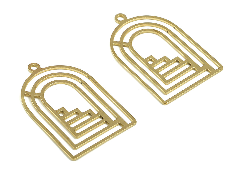 Brass Domed Earring Charms - Raw Brass Domed Pendant - Earrings Finding - Jewelry Making Supplies - 34.91x22.62x1.02mm - PP4232 - DOMEDBAZAAR