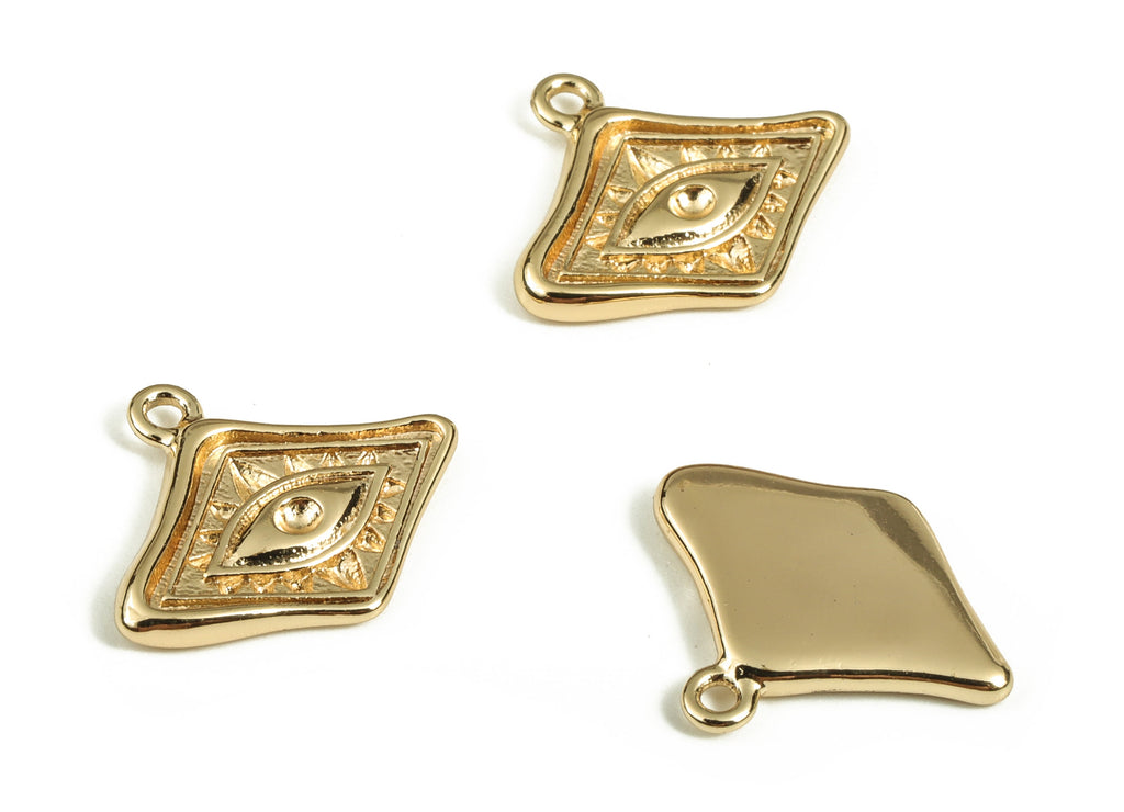 Brass Eye Charms With Zircons - Brass Eye Earring Pendant and Necklace - 18K Real Gold Plated Brass - 14.57x12.46x1.59mm - RGP3538 - DOMEDBAZAAR
