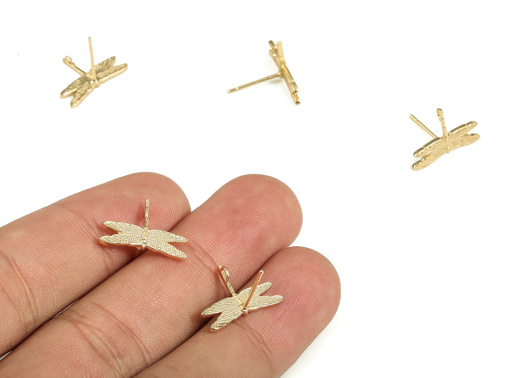 Brass Dragonfly Earring Stud - Gold Dragonfly Earring Post - 18K Real Gold Plated - Jewelry Making Supplies– 15.8x11.35x1.07mm - RGP3552 - DOMEDBAZAAR