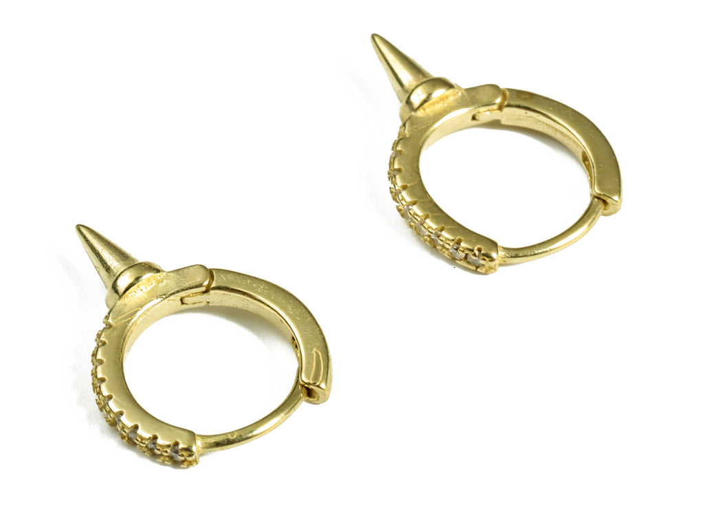 Brass Huggie Hoop Earring – Spike Zircon Hoops – Raw Brass Cone Huggie Hoop Earring – Jewelry Making Supplies - 17.44×12.36×2mm - PP4082 - DOMEDBAZAAR