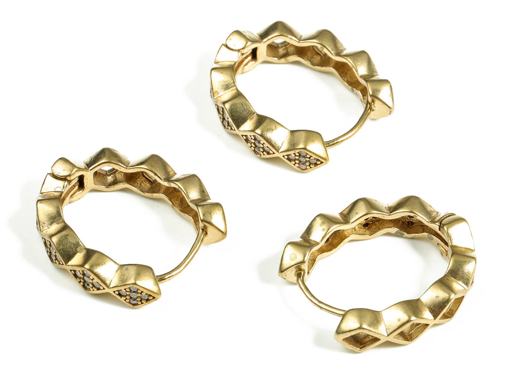 Zircon Diamond Shape Hoop Earring – Brass Huggie Hoop Earrings – Geometric Hoop Earrings – Women Modern Hoops - 24.03×20.95×3.3mm - PP4110 - DOMEDBAZAAR
