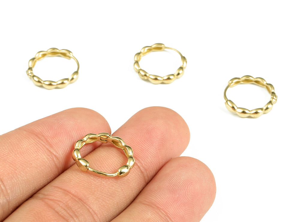 Brass Round Hoop - Brass Beaded Shape Hoop Earrings – Chunky Wide Shiny Round Hoop Earrings – Jewelry Supplies - 16.07×15.24×2.78mm - PP4126 - DOMEDBAZAAR