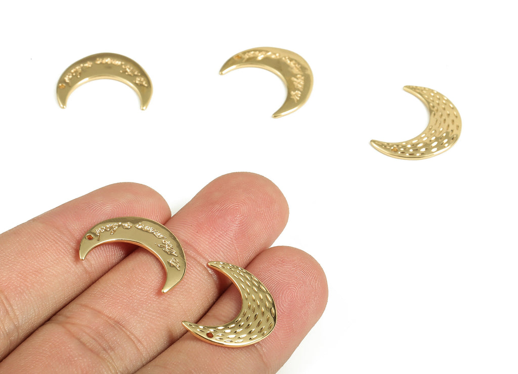 Brass Crescent Earring Charms - Gold Moon Pendant - 18K Real Gold Plated Brass - Jewelry Supplies - 19.31x15.14x1.29mm - RGP3536 - DOMEDBAZAAR