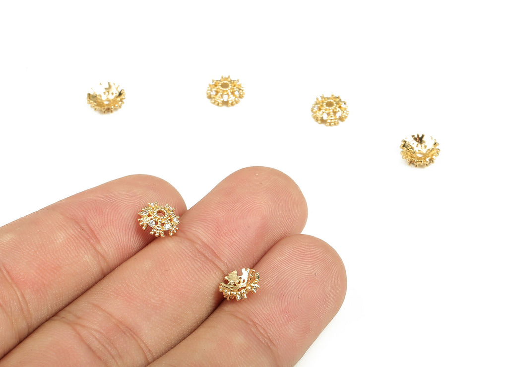 Flower Bead End Caps With Zircons - Spacer Bead Caps - 18K Gold Plated Brass Bracelet Beads Cap – Jewelry Supplies - 7.3x7.3x2.6mm – RGP3873 - DOMEDBAZAAR