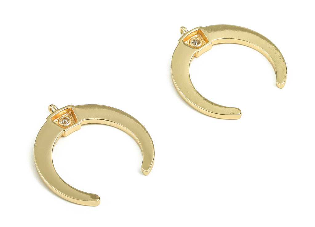 Brass Crescent Earring Charms With Zircon - Gold Moon Pendant - 18K Real Gold Plated Brass - Jewelry Supplies - 26.86x25.45x2.45mm - RGP3878 - DOMEDBAZAAR