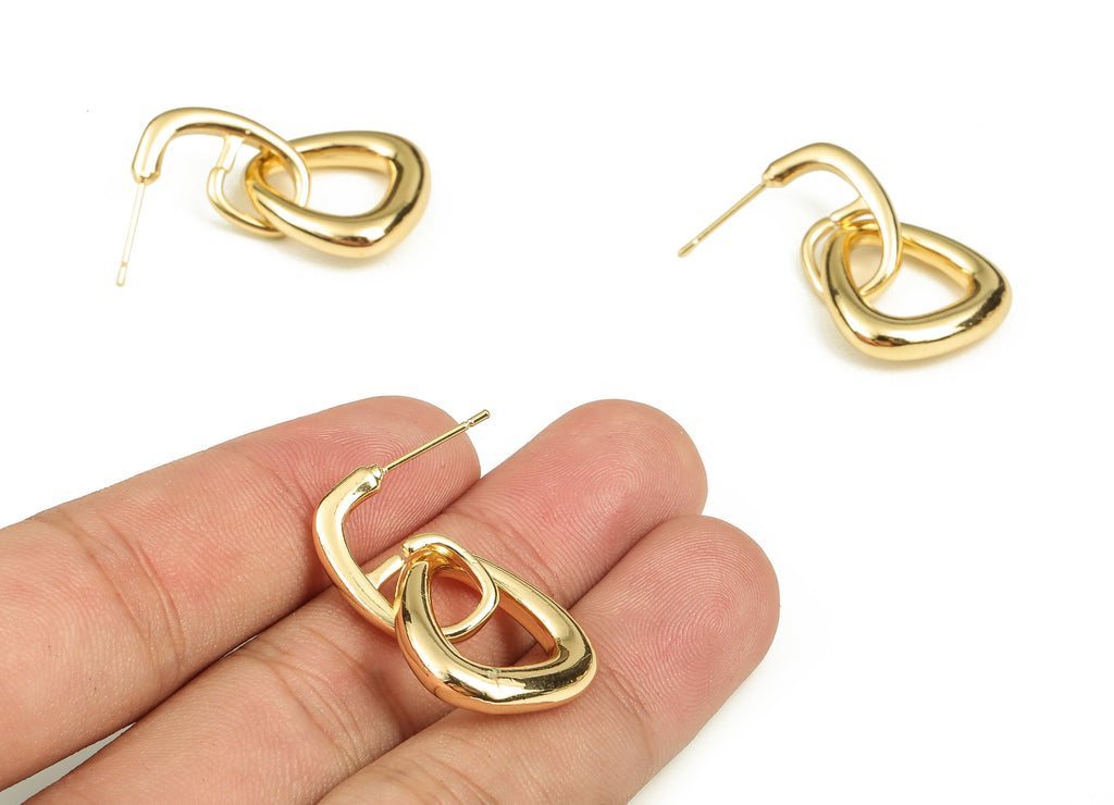 Brass Number 6 Earring Post - Gold Triangle Earring Stud - 18K Real Gold Plated Brass - Stainless Steel Stud - 33.83x19.44x4.15mm - RGP3882 - DOMEDBAZAAR