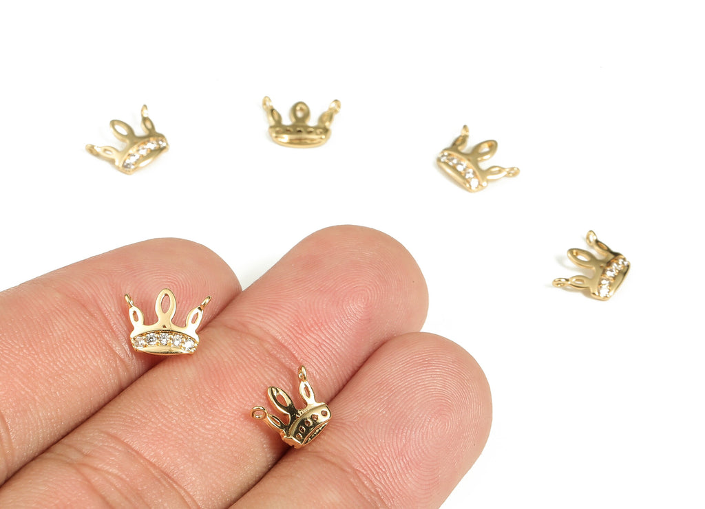 Brass Crown Earring Charms With Zircons - Gold Crown Pendant - 18K Real Gold Plated Brass - Jewelry Making Supplies - 6.78x9x1.6mm - RGP3458 - DOMEDBAZAAR