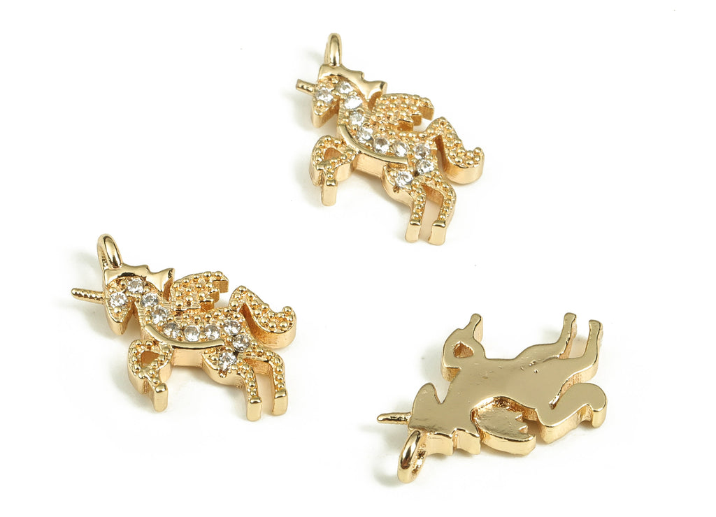 Brass Horse Earring Charms With Zircons - Gold Horse Pendant - 18K Real Gold Plated Brass - Jewelry Making Supplies - 14x8.3x2.1mm - RGP3630 - DOMEDBAZAAR