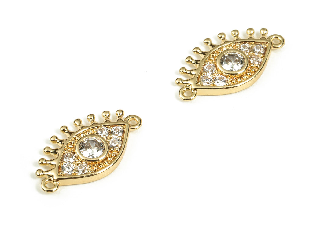 Brass Eye Earring Charms With Zircons - Gold Eye Pendant - 18K Real Gold Plated Brass - Jewelry Making Supplies - 14.96x8.17x2.1mm - RGP3631 - DOMEDBAZAAR