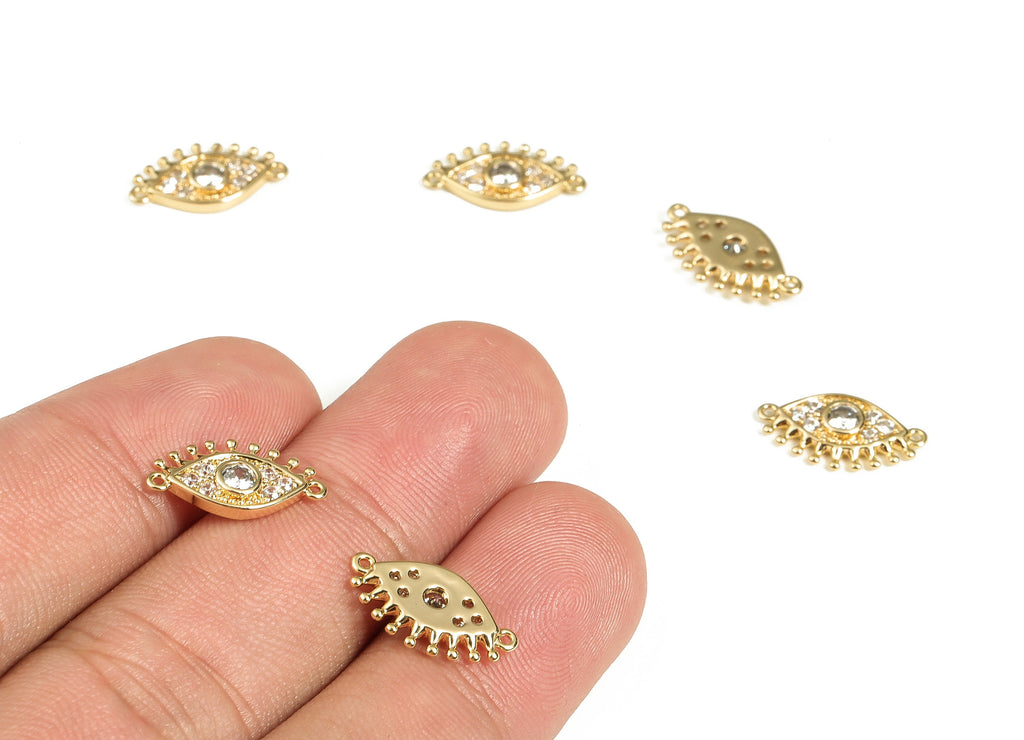 Brass Eye Earring Charms With Zircons - Gold Eye Pendant - 18K Real Gold Plated Brass - Jewelry Making Supplies - 14.96x8.17x2.1mm - RGP3631 - DOMEDBAZAAR