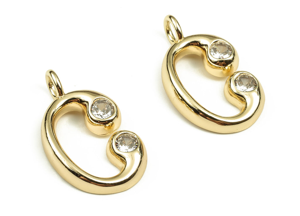 Brass Alphabet C Earring Charms with Zircons – C Initial Charm -The letter C Pendant - 18K Gold Plated Brass - 25.03x14.61x3.86mm - RGP3668C - DOMEDBAZAAR