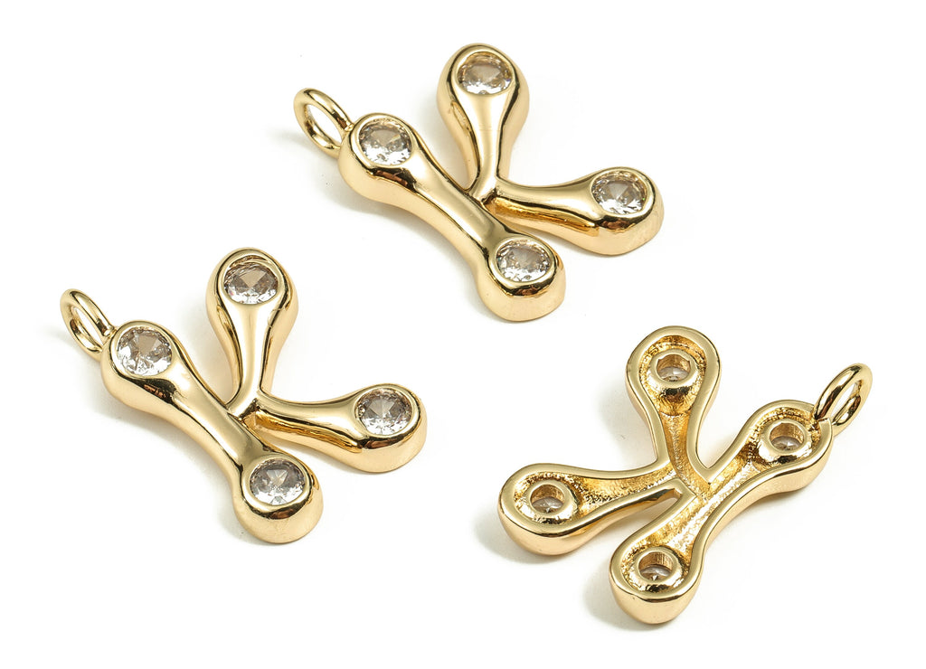 Brass Alphabet K Earring Charms with Zircons – K Initial Charm -The Letter K Pendant - 18K Gold Plated Brass - 24.91x15.52x3.57mm - RGP3668K - DOMEDBAZAAR