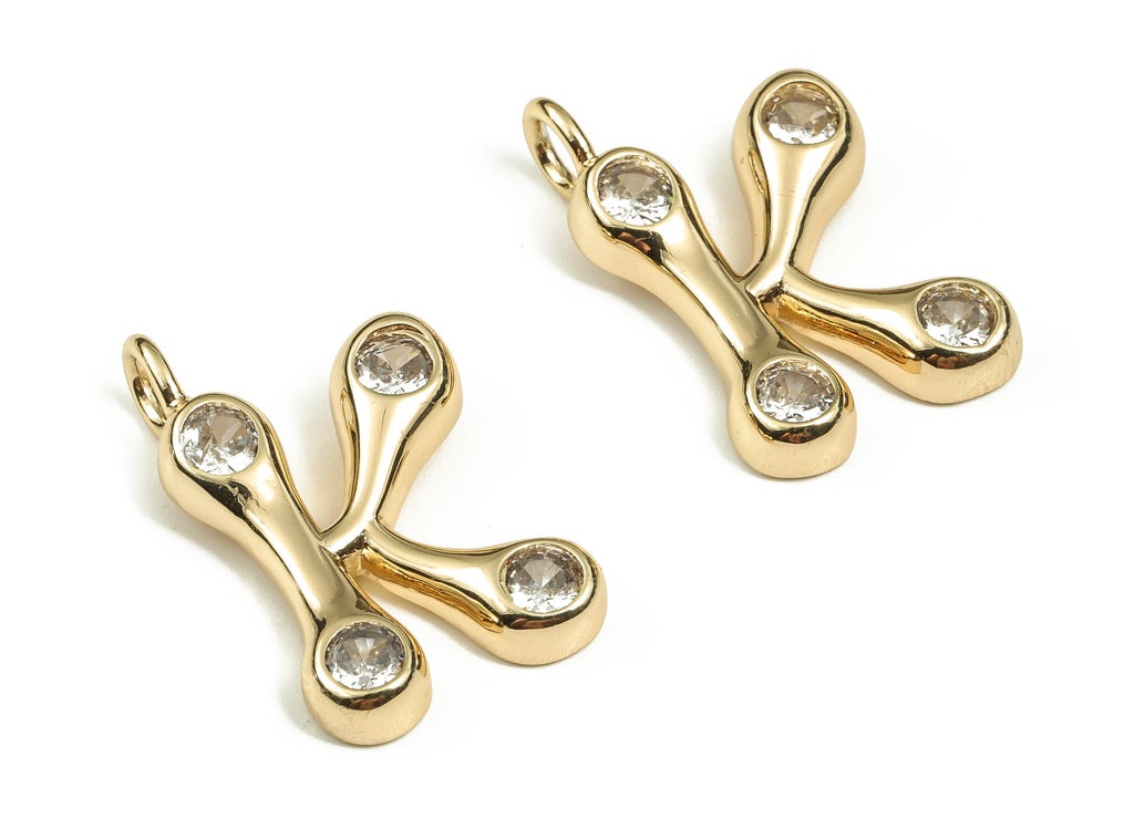 Brass Alphabet K Earring Charms with Zircons – K Initial Charm -The Letter K Pendant - 18K Gold Plated Brass - 24.91x15.52x3.57mm - RGP3668K - DOMEDBAZAAR