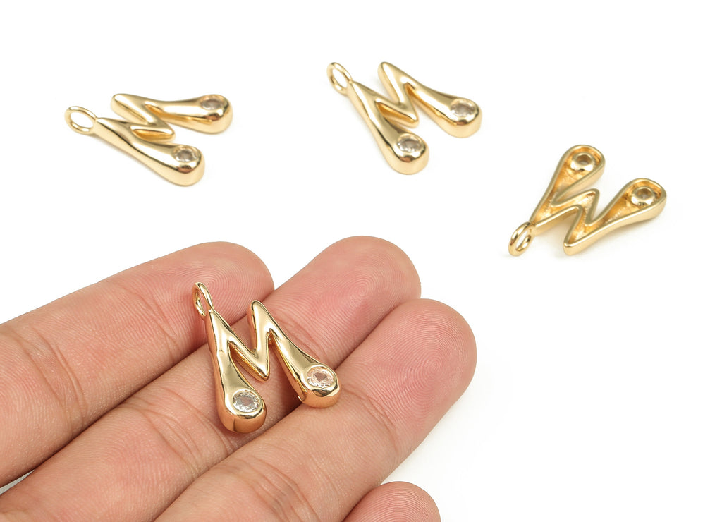 Brass Alphabet M Earring Charms with Zircons - M Initial Charm -The Letter M Pendant - 18K Gold Plated Brass - 23.98x18.90x4.17mm - RGP3668M - DOMEDBAZAAR