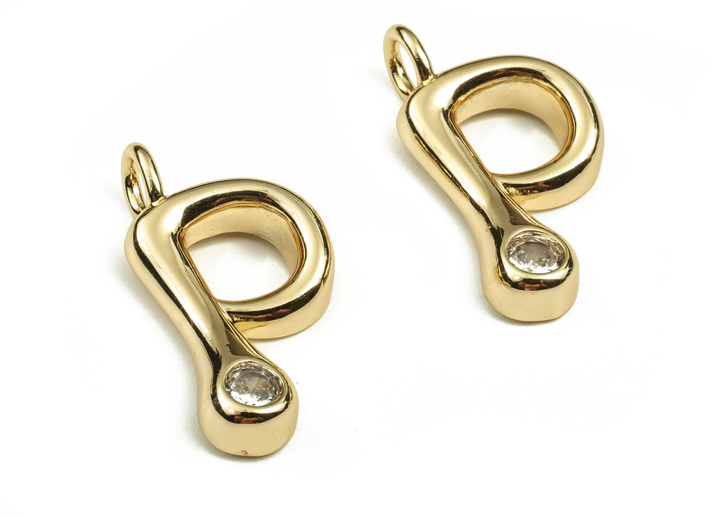 Brass Alphabet P Earring Charms with Zircons - P Initial Charm - The Letter P Pendant - 18K Gold Plated Brass - 24.54x12.70x4.2mm - RGP3668P - DOMEDBAZAAR