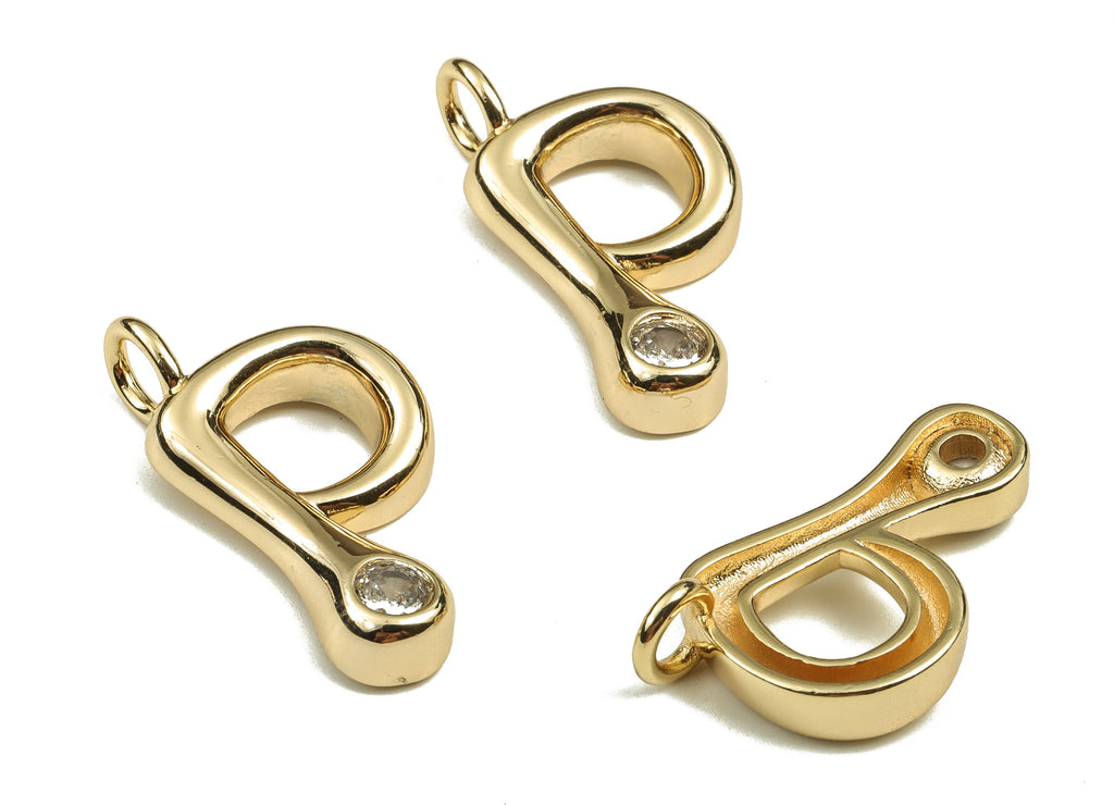 Brass Alphabet P Earring Charms with Zircons - P Initial Charm - The Letter P Pendant - 18K Gold Plated Brass - 24.54x12.70x4.2mm - RGP3668P - DOMEDBAZAAR