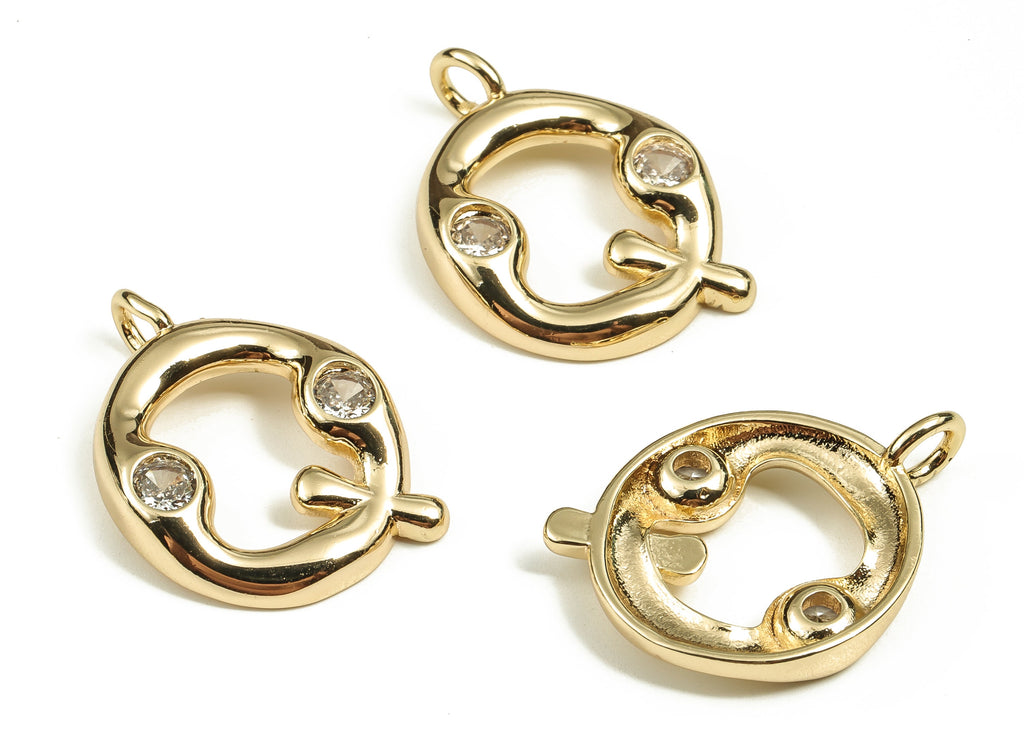 Brass Alphabet Q Earring Charms with Zircons – Q Initial Charm - Letter Q Pendant - 18K Gold Plated Brass - 25.15x18.29x3.85mm - RGP3668Q - DOMEDBAZAAR